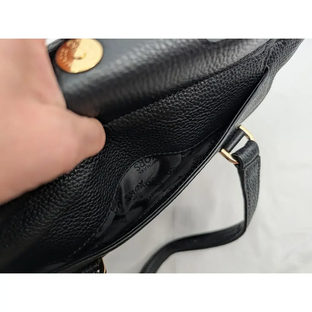 Michael Kors Black Pebbled Leather Satchel Crossbody Shoulder Bag Gold Hardware
